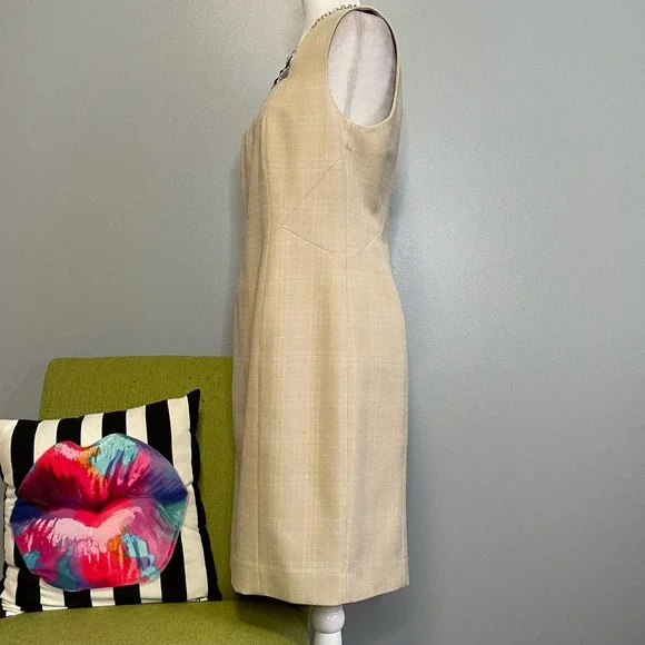 Anne Klein Tan Plaid Sleeveless Sheath Dress 10 Work Cocktail - Picture 3 of 5